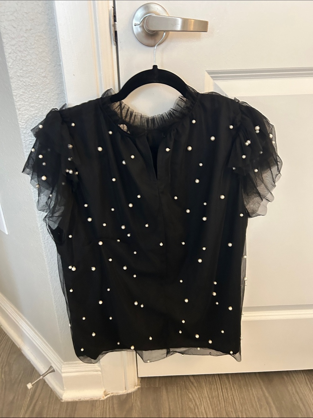 Avara Black Pearl-Embellished Tulle Top - Picture 3 of 3